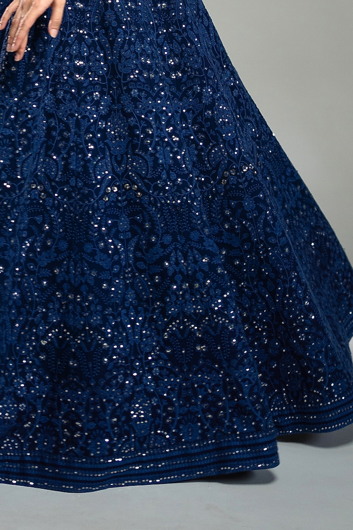 Royal Blue Georgette Chikankari Sequins Embroidered Party Wear Dress by Shahmeen Husain at Pernia's Pop Up Shop