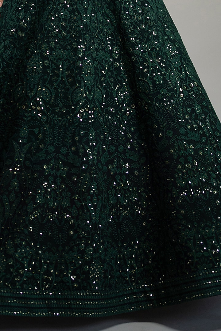 Bottle Green Georgette Chikankari Sequins Embroidered Party Wear Dress by Shahmeen Husain at Pernia's Pop Up Shop