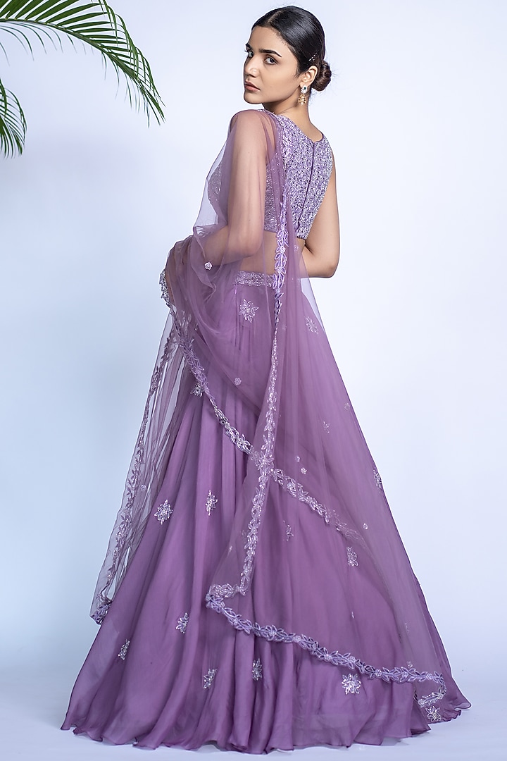 Lavender Tulle Flared Wedding Lehenga Set by Shahmeen Husain at Pernia's Pop Up Shop