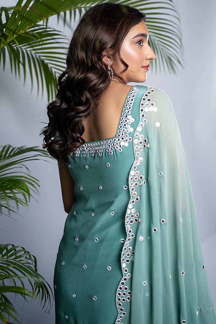 Aqua Blue Georgette Party Wear Sharara Set by Shahmeen Husain at Pernia's Pop Up Shop