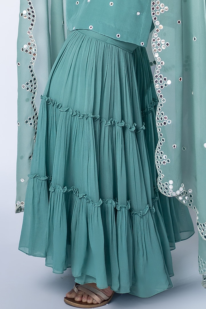 Aqua Blue Georgette Party Wear Sharara Set by Shahmeen Husain at Pernia's Pop Up Shop