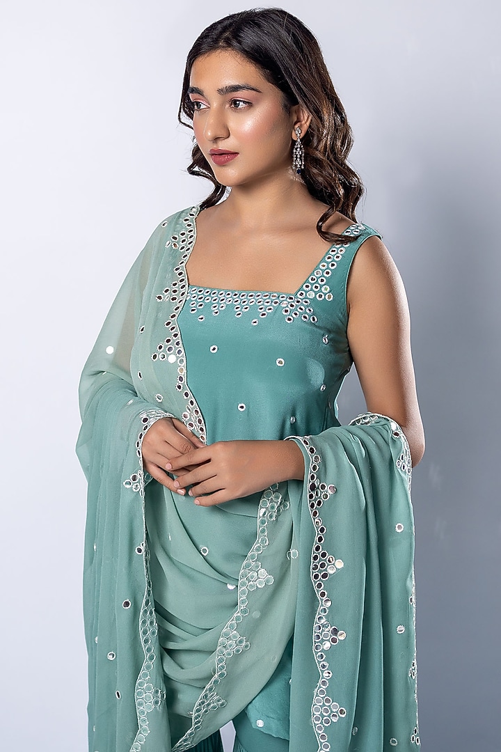 Aqua Blue Georgette Party Wear Sharara Set by Shahmeen Husain at Pernia's Pop Up Shop