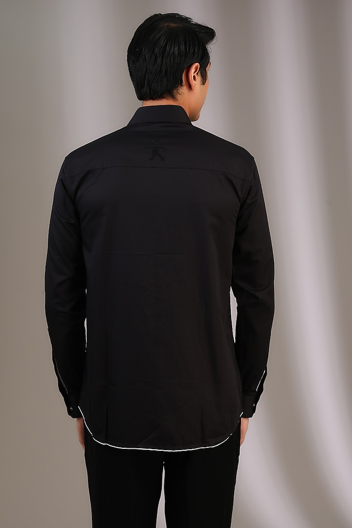 Black Cotton Screen Printed Party Wear Shirt by SAHIL ANEJA at Pernia's Pop Up Shop
