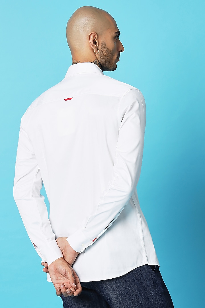 White Cotton Screen Printed Party Wear Shirt by SAHIL ANEJA at Pernia's Pop Up Shop