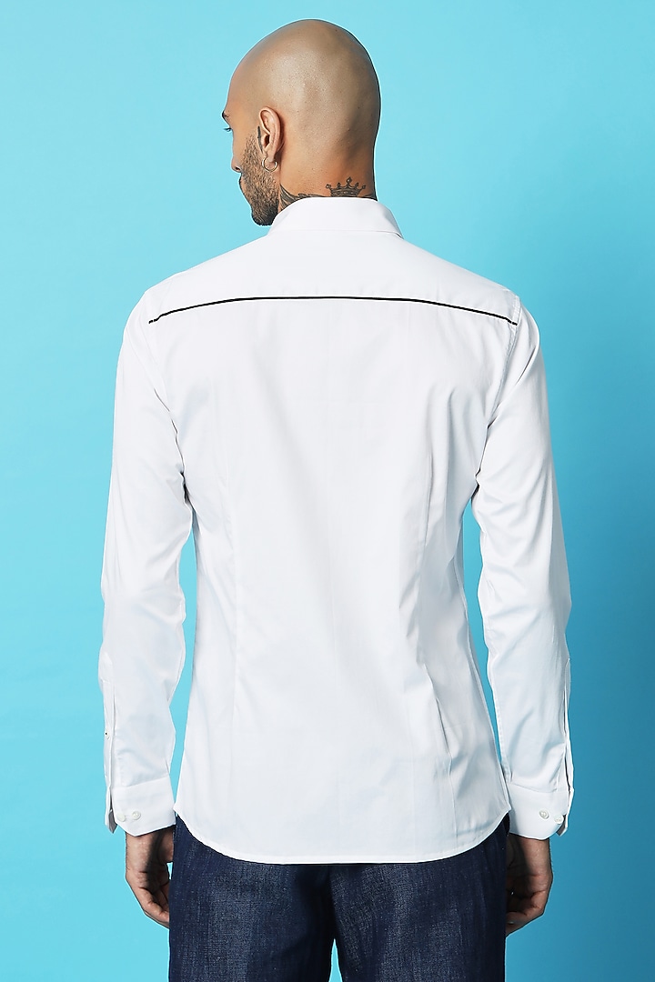 White Cotton Screen Printed Party Wear Shirt by SAHIL ANEJA at Pernia's Pop Up Shop