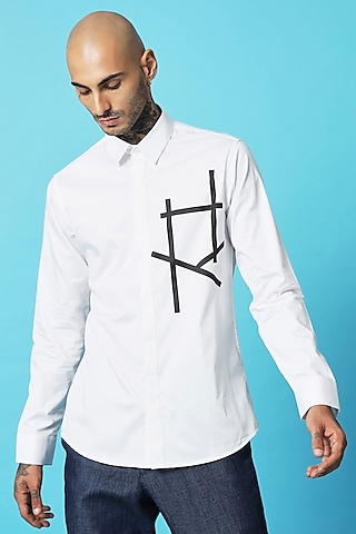 White Cotton Hashtag Screen Printed Shirt by SAHIL ANEJA