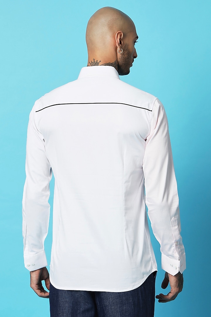 White Cotton Hashtag Screen Printed Party Wear Shirt by SAHIL ANEJA at Pernia's Pop Up Shop