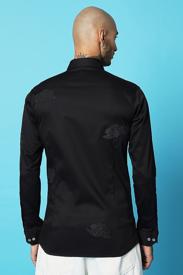 Black Cotton Screen Printed Party Wear Shirt by SAHIL ANEJA at Pernia's Pop Up Shop