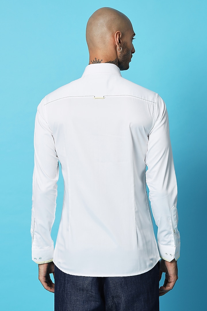 White Cotton Screen Printed Party Wear Shirt by SAHIL ANEJA at Pernia's Pop Up Shop