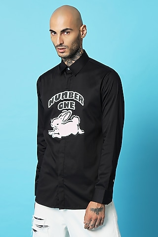 Black Cotton Printed Shirt by SAHIL ANEJA