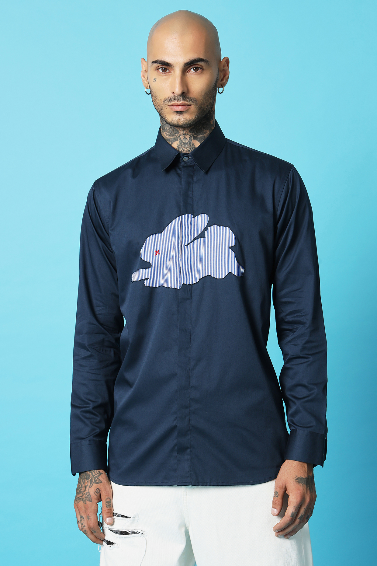 Navy Blue Cotton Shirt by SAHIL ANEJA