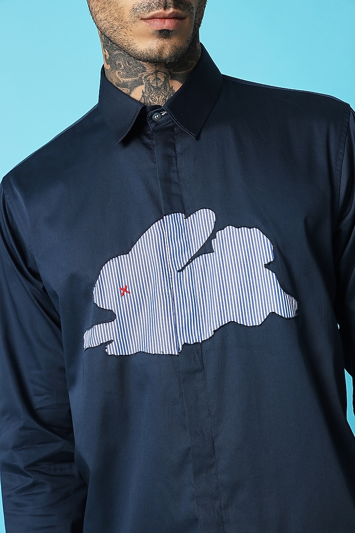 Navy Blue Cotton Party Wear Shirt by SAHIL ANEJA at Pernia's Pop Up Shop