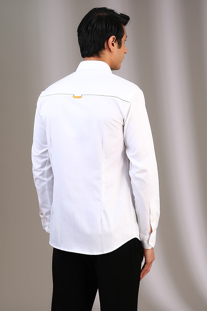 White Cotton Screen Printed Party Wear Shirt by SAHIL ANEJA at Pernia's Pop Up Shop