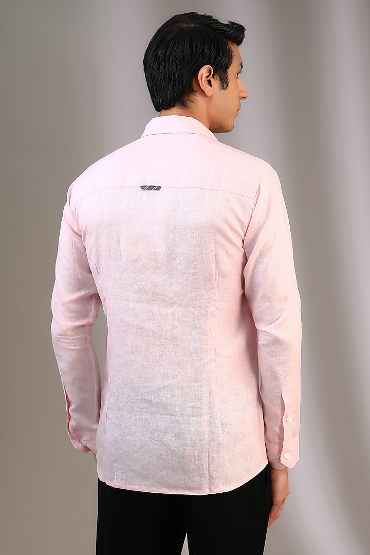 Pink Linen Motif Machine Embroidered Party Wear Shirt by SAHIL ANEJA at Pernia's Pop Up Shop