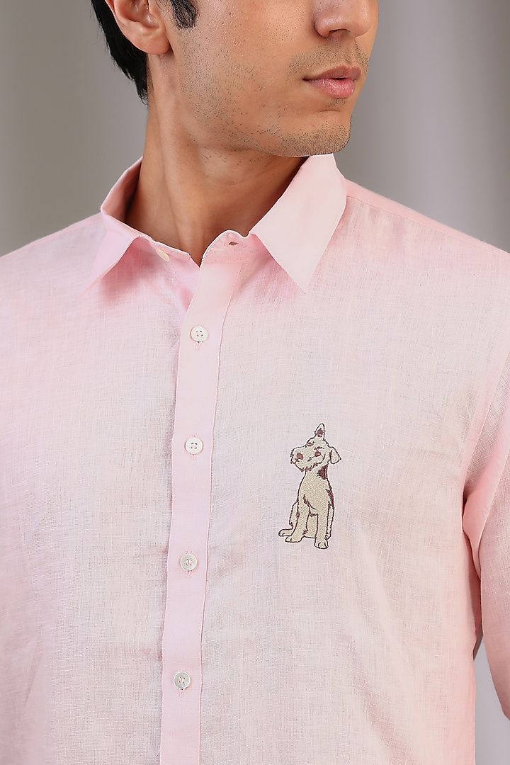 Pink Linen Motif Machine Embroidered Party Wear Shirt by SAHIL ANEJA at Pernia's Pop Up Shop