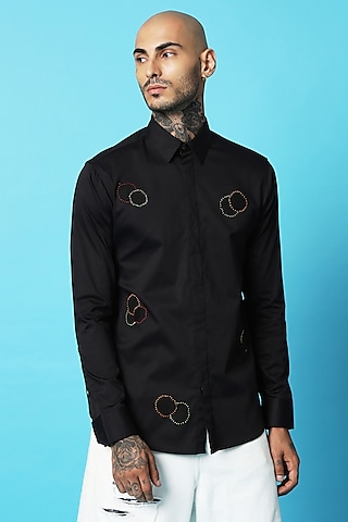 Black Cotton Shirt by SAHIL ANEJA