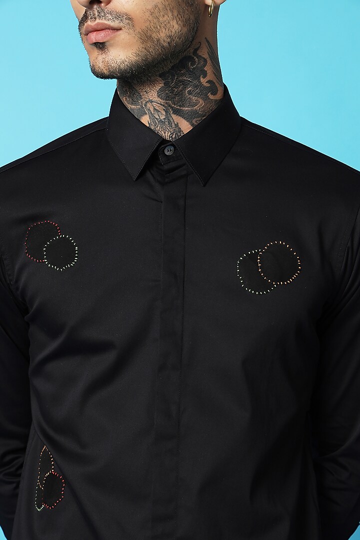 Black Cotton Party Wear Shirt by SAHIL ANEJA at Pernia's Pop Up Shop