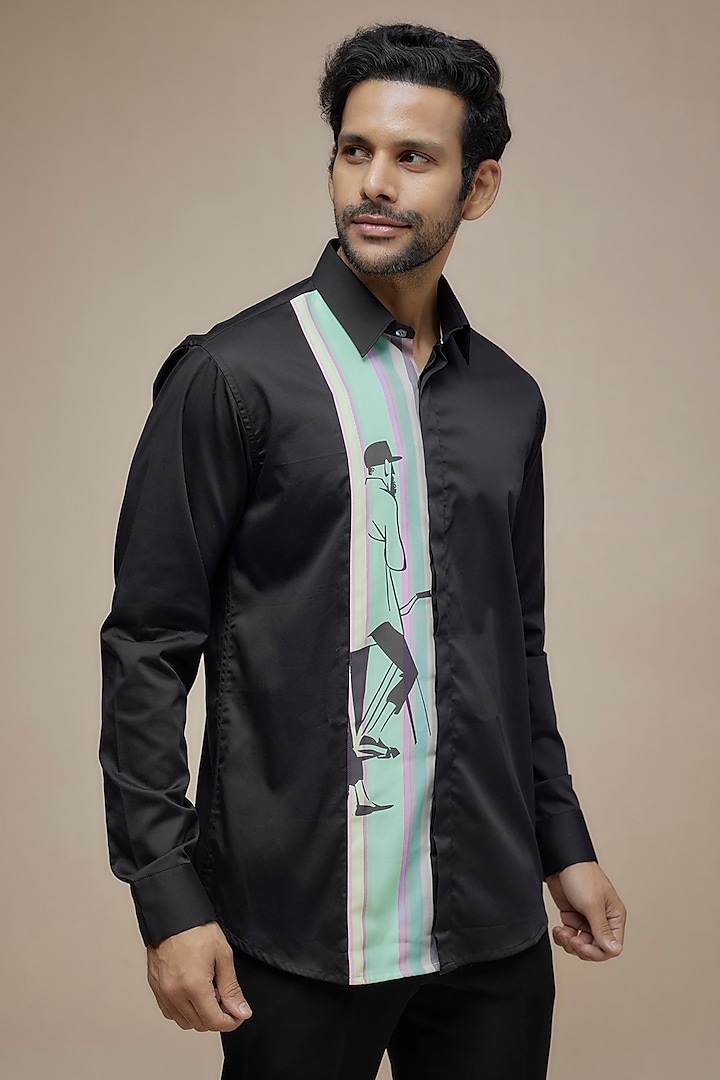 Black Cotton Printed Shirt by SAHIL ANEJA at Pernia's Pop Up Shop