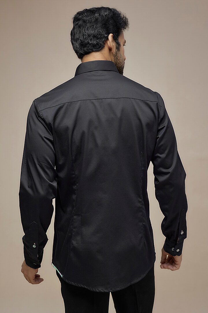 Black Cotton Printed Shirt by SAHIL ANEJA at Pernia's Pop Up Shop