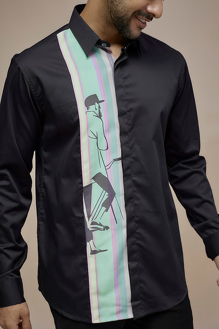 Black Cotton Printed Shirt by SAHIL ANEJA at Pernia's Pop Up Shop