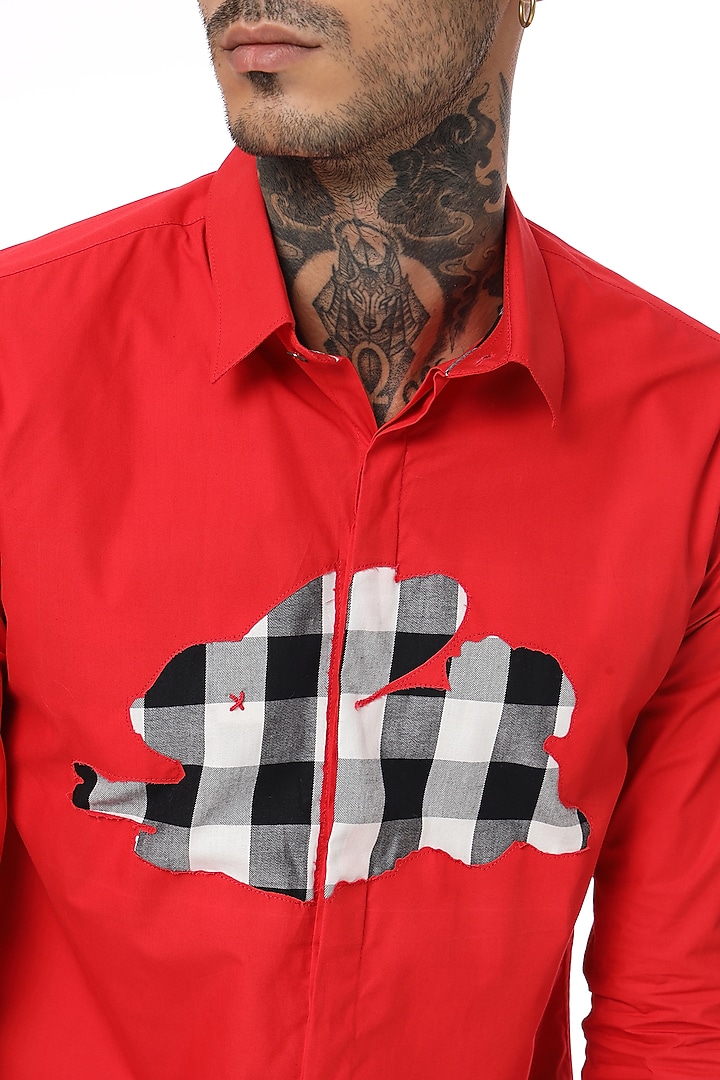 Red Cotton Screen Printed Party Wear Shirt by SAHIL ANEJA at Pernia's Pop Up Shop