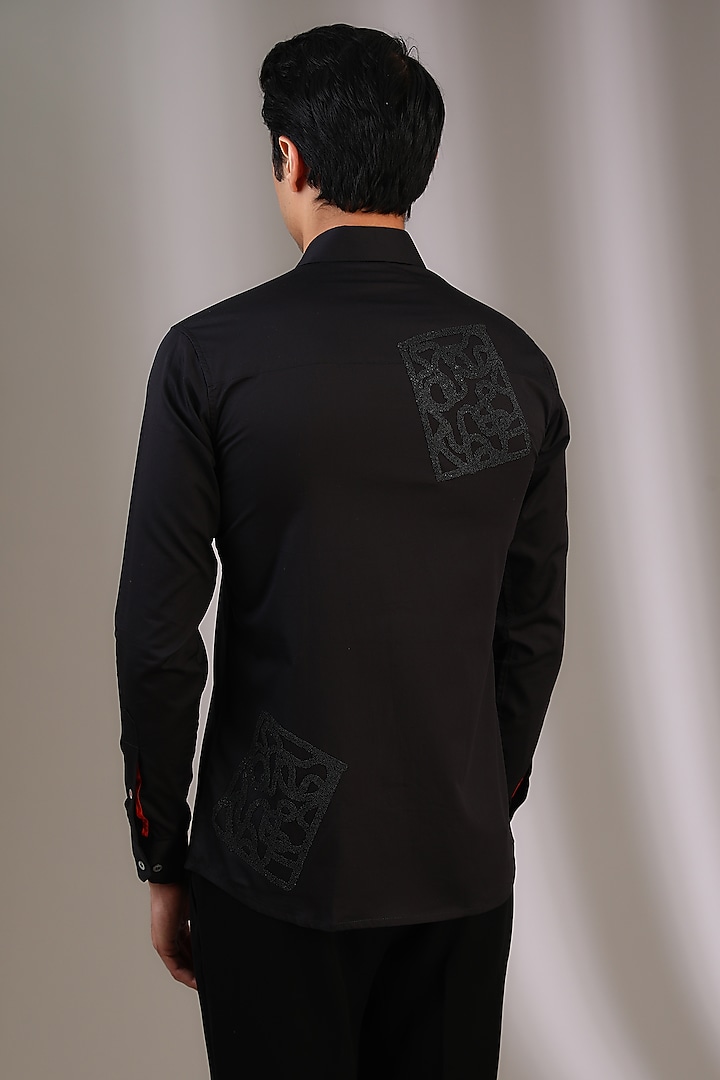 Black Cotton Screen Printed Party Wear Shirt by SAHIL ANEJA at Pernia's Pop Up Shop