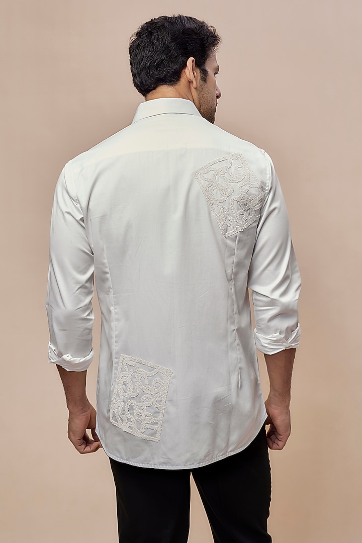 White Cotton Embroidered Shirt by Sahil Aneja at Pernia's Pop Up Shop