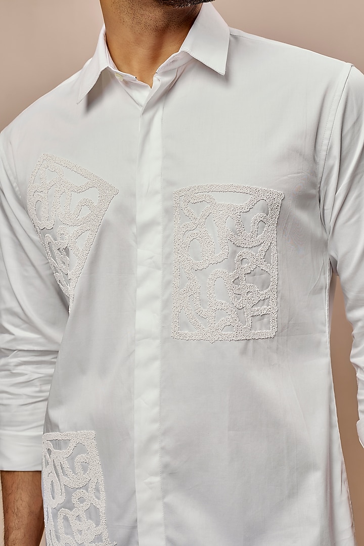 White Cotton Embroidered Shirt by Sahil Aneja at Pernia's Pop Up Shop