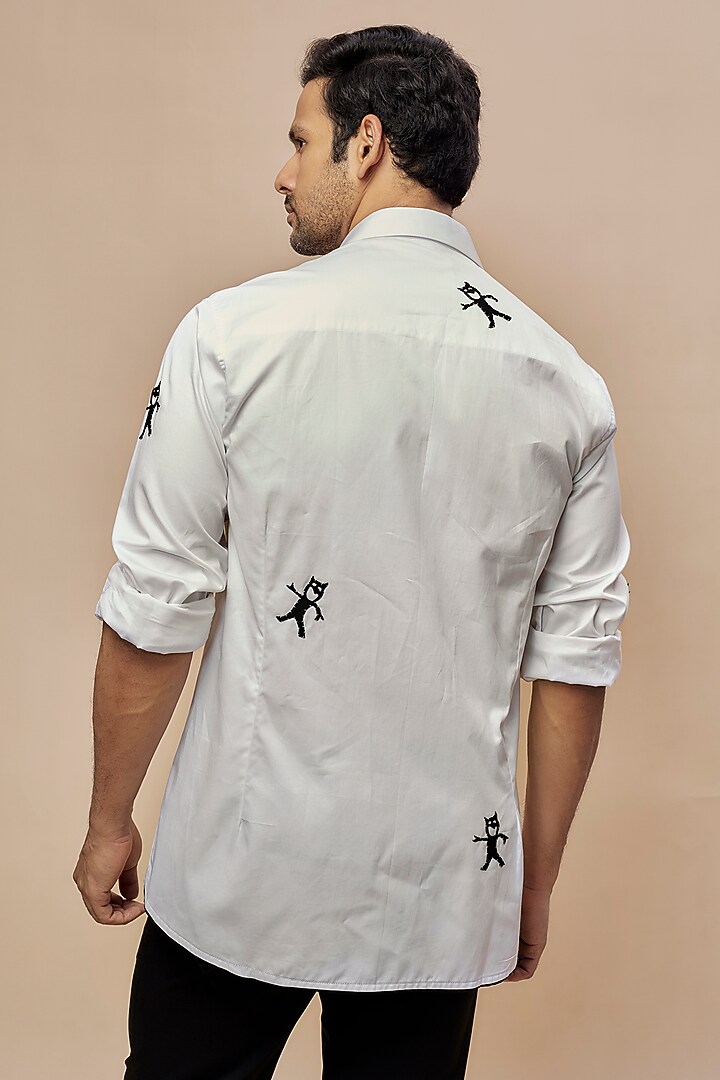 White Cotton Motif Embroidered Shirt by Sahil Aneja at Pernia's Pop Up Shop