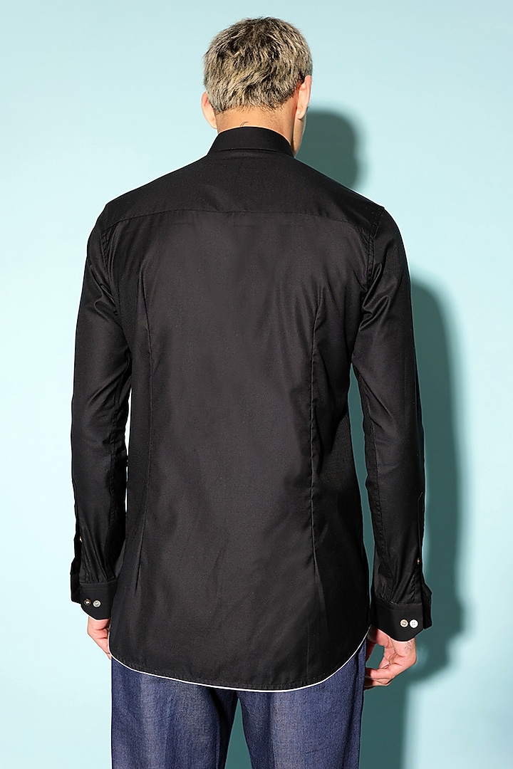 Black Cotton Screen Printed Party Wear Shirt by SAHIL ANEJA at Pernia's Pop Up Shop