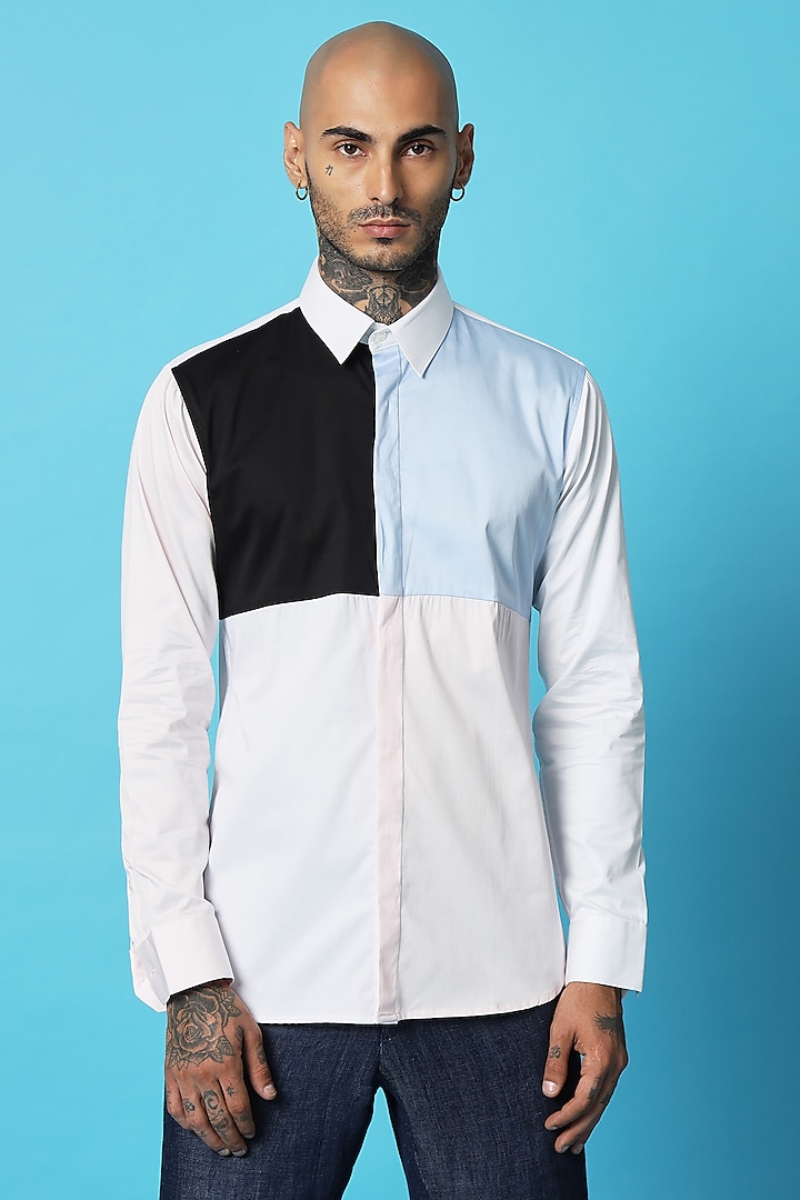 Multi-Colored Cotton Color-Blocked Shirt by SAHIL ANEJA