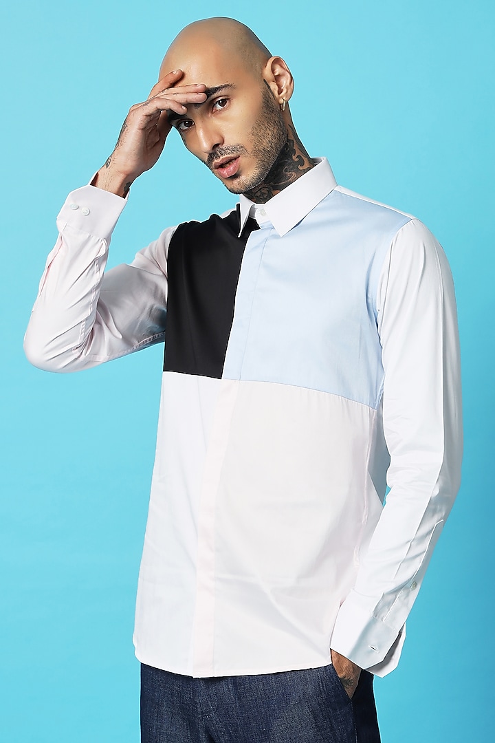 Multi-Colored Cotton Color-Blocked Party Wear Shirt by SAHIL ANEJA at Pernia's Pop Up Shop
