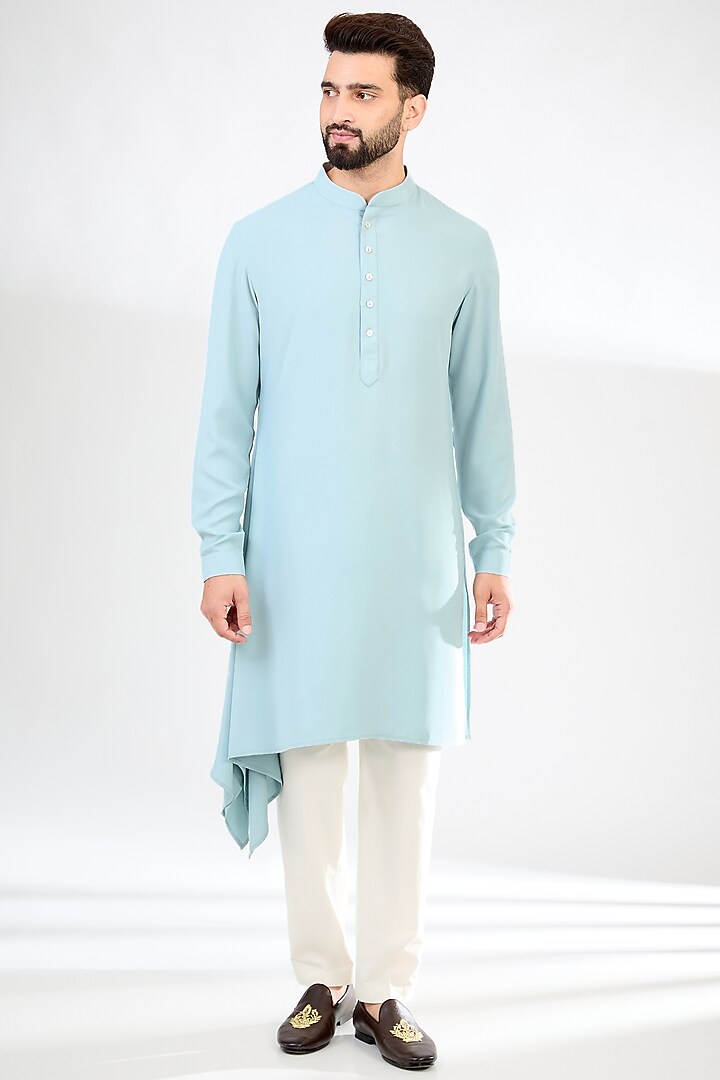 Ice Blue Crepe Embroidered Nehru Jacket Set by SAHIL ANEJA at Pernia's Pop Up Shop