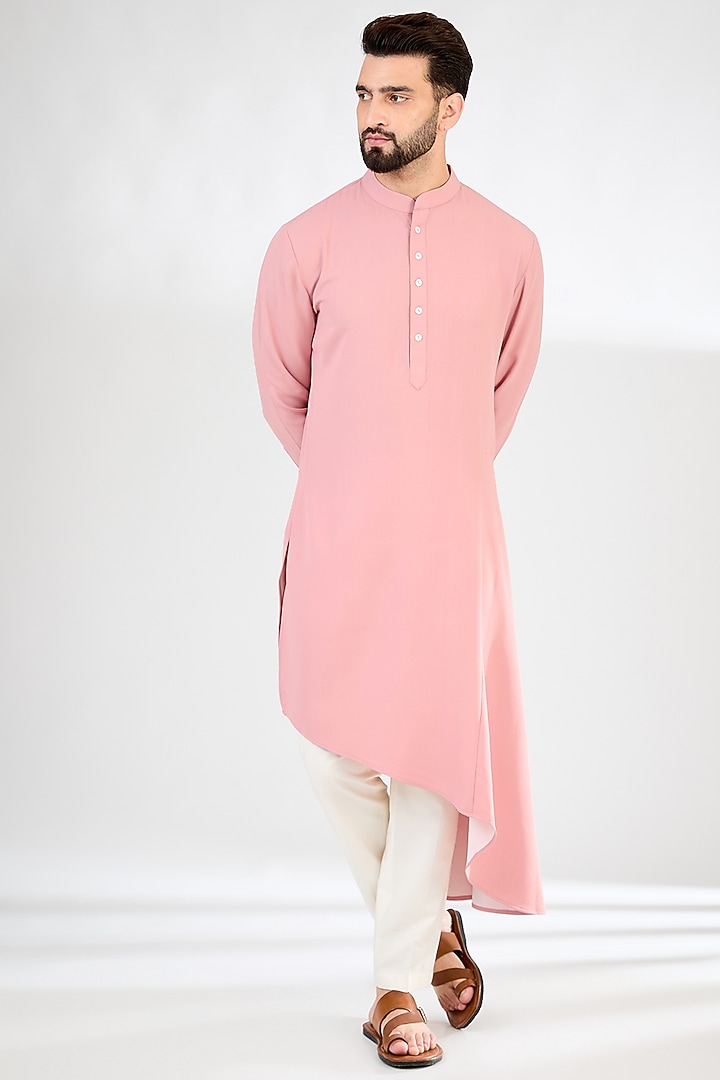Salmon Pink Crepe Embroidered Nehru Jacket Set by SAHIL ANEJA at Pernia's Pop Up Shop