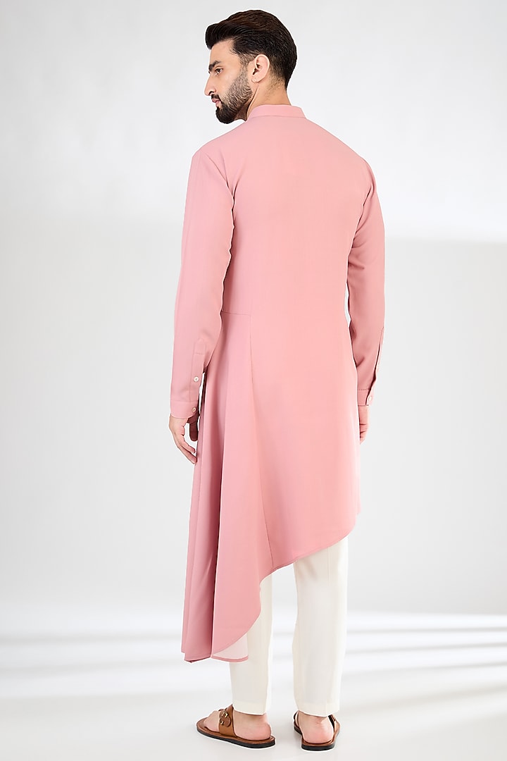 Salmon Pink Crepe Embroidered Nehru Jacket Set by SAHIL ANEJA at Pernia's Pop Up Shop
