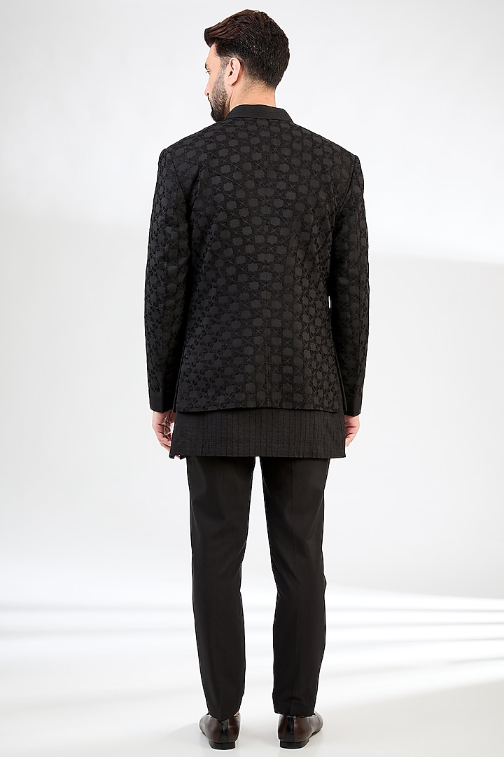Black Cotton Silk Wedding Indowestern Set by SAHIL ANEJA at Pernia's Pop Up Shop