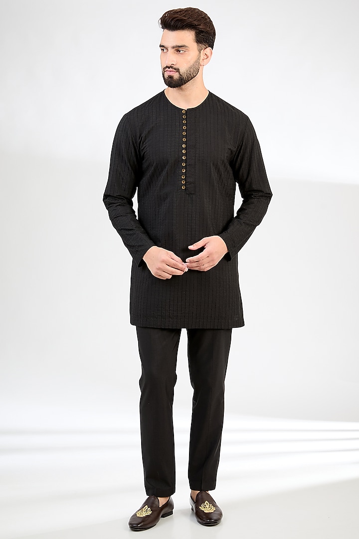 Black Cotton Silk Wedding Indowestern Set by SAHIL ANEJA at Pernia's Pop Up Shop