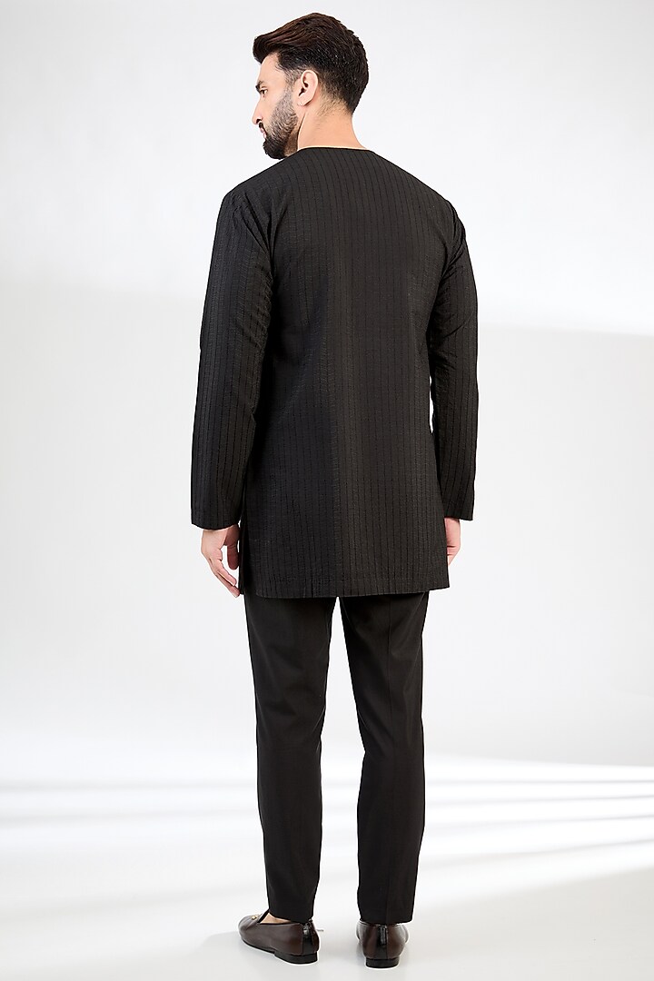 Black Cotton Silk Wedding Indowestern Set by SAHIL ANEJA at Pernia's Pop Up Shop