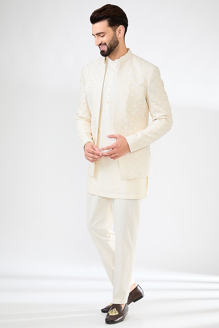 White Cotton Silk Indowestern Set by SAHIL ANEJA