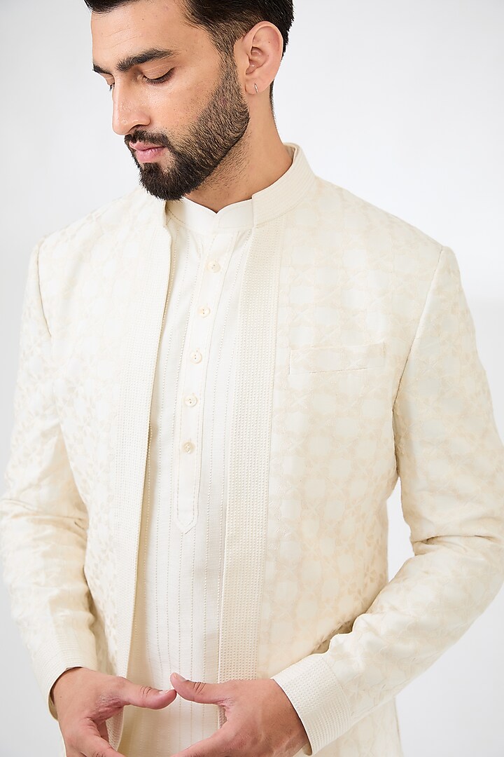 White Cotton Silk Wedding Indowestern Set by SAHIL ANEJA at Pernia's Pop Up Shop