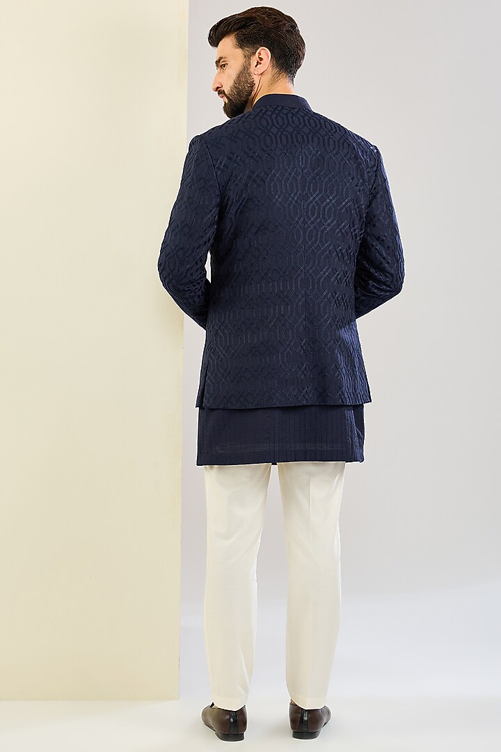 Navy Blue Cotton Silk Indowestern Set by SAHIL ANEJA at Pernia's Pop Up Shop