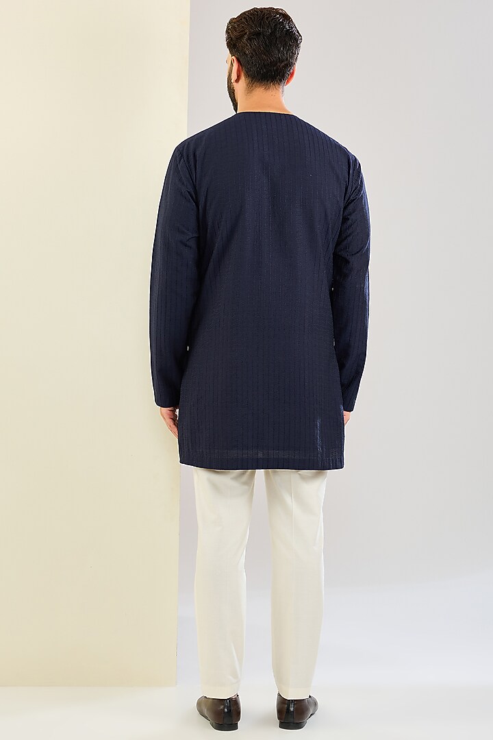 Navy Blue Cotton Silk Indowestern Set by SAHIL ANEJA at Pernia's Pop Up Shop
