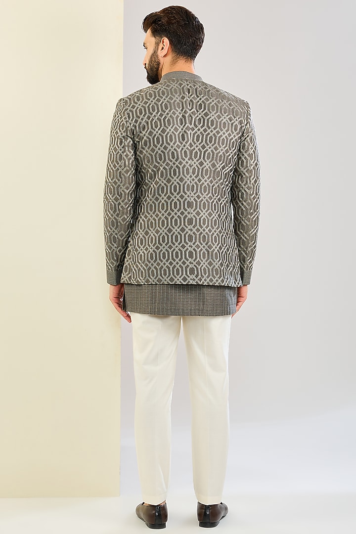 Mouse Grey Cotton Silk Indowestern Set by SAHIL ANEJA at Pernia's Pop Up Shop