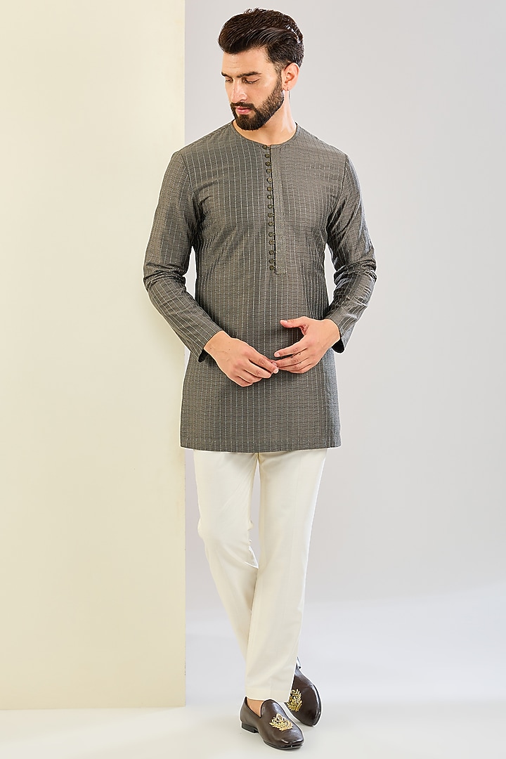 Mouse Grey Cotton Silk Indowestern Set by SAHIL ANEJA at Pernia's Pop Up Shop
