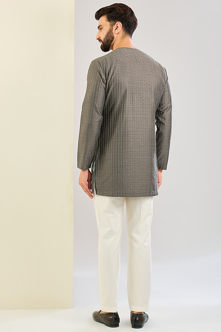 Mouse Grey Cotton Silk Indowestern Set by SAHIL ANEJA at Pernia's Pop Up Shop