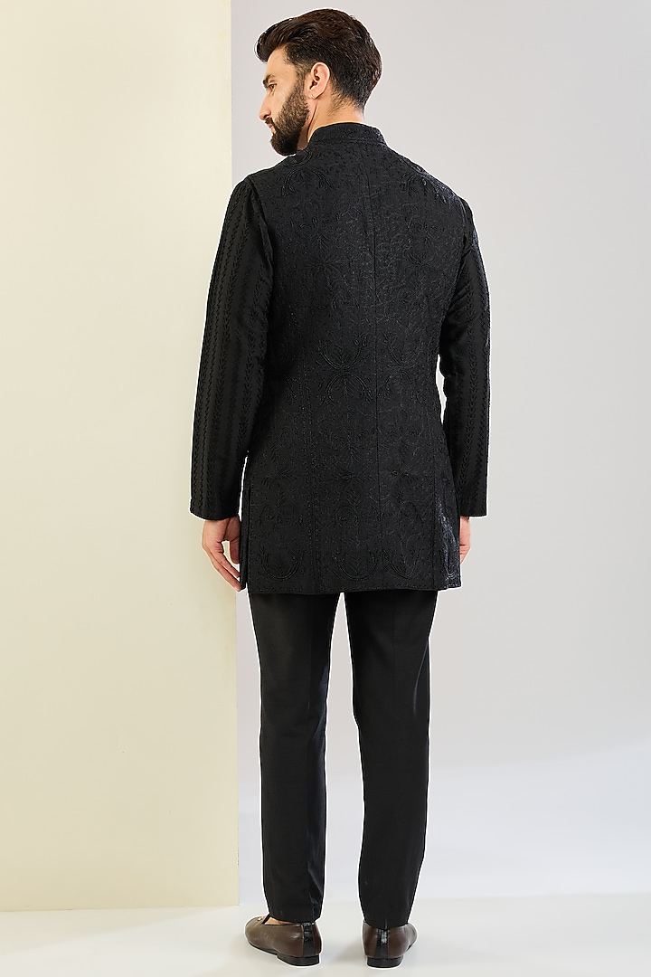 Black Cotton Silk Cutdana Embroidered Indowestern Set by SAHIL ANEJA at Pernia's Pop Up Shop