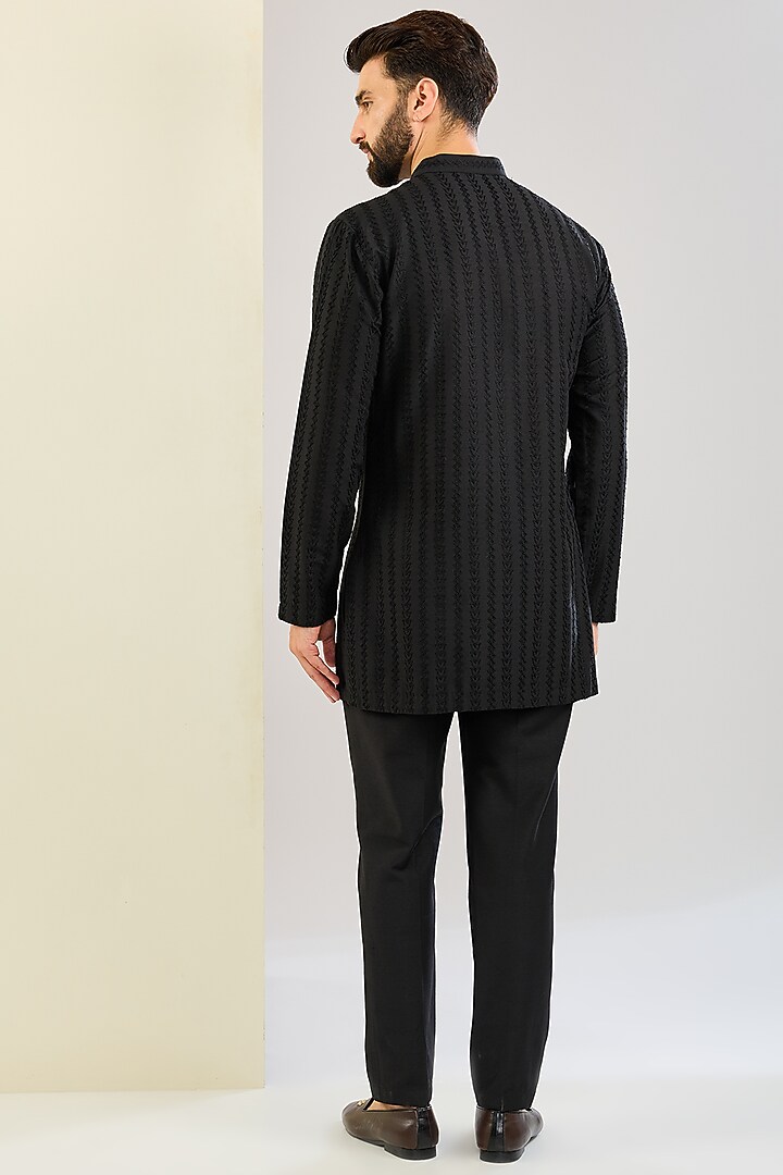 Black Cotton Silk Cutdana Embroidered Indowestern Set by SAHIL ANEJA at Pernia's Pop Up Shop
