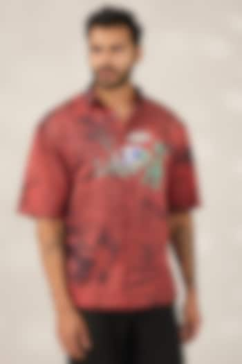 Rustic Red Cotton Printed Shirt by Sahil Aneja at Pernia's Pop Up Shop