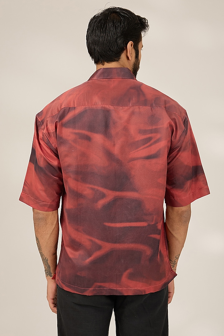 Rustic Red Cotton Printed Party Wear Shirt by SAHIL ANEJA at Pernia's Pop Up Shop