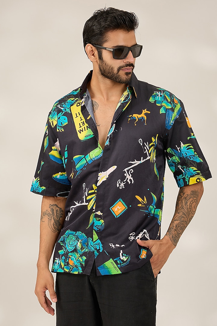 Multi-Colored Cotton Printed Party Wear Shirt by SAHIL ANEJA at Pernia's Pop Up Shop